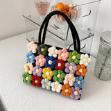 Bohemian Style Shoulder Bag with Colorful Flower Decor