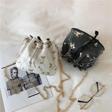 Embroidery Crossbody Bucket Bag Drawstring Messenger Handbag