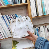 Embroidery Crossbody Bucket Bag Drawstring Messenger Handbag