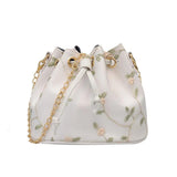 Embroidery Crossbody Bucket Bag Drawstring Messenger Handbag