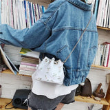 Embroidery Crossbody Bucket Bag Drawstring Messenger Handbag