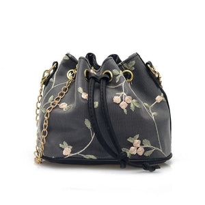 Embroidery Crossbody Bucket Bag Drawstring Messenger Handbag