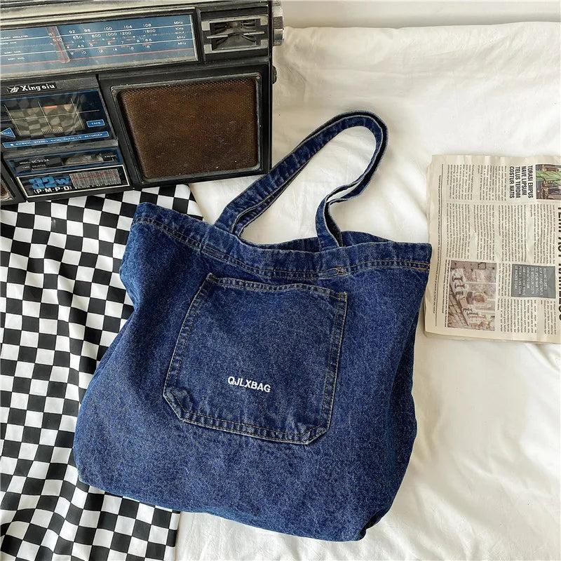 Youth Denim Shoulder Bag Portable Shopping Bag