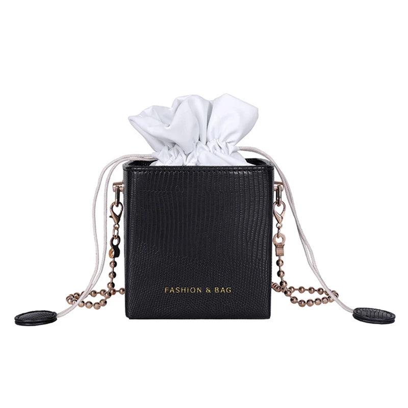 Women's Drawstring Bucket Crossbody Bag with Chain Strap