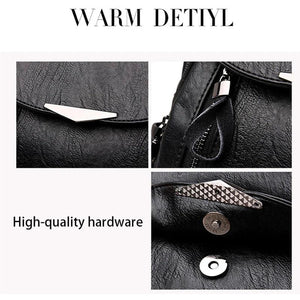 Women PU Leather Travel Backpack Large Capacity School Bag