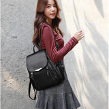Women PU Leather Travel Backpack Large Capacity School Bag