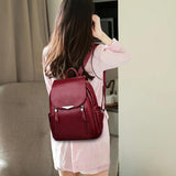 Women PU Leather Travel Backpack Large Capacity School Bag