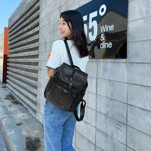 Soft Leather Ladies Backpack Shoulder Bag Large Capacity Travel School Bag
