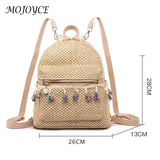 Straw Tassel Splicing Backpack for Travel