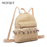 Straw Tassel Splicing Backpack for Travel