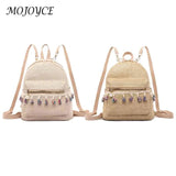 Straw Tassel Splicing Backpack for Travel