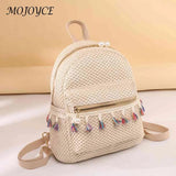 Straw Tassel Splicing Backpack for Travel