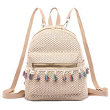 Straw Tassel Splicing Backpack for Travel