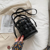 Weave Tote Bucket Bag Summer High-quality PU Leather Women's Handbag