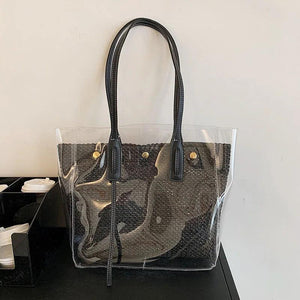 Large Capacity Women's Shoulder Handbag PVC Transparent Beach Straw Bag