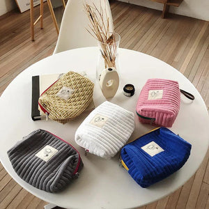 Quilted Cosmetic Bag Portable Makeup Toiletry Bag