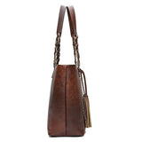 Women's Vintage Tassel Shoulder Bags PU Leather Big Capacity Handbag Bolsas