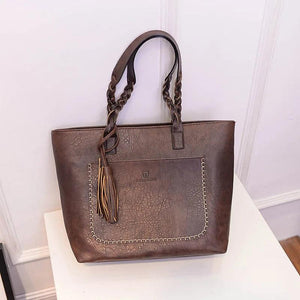 Women's Vintage Tassel Shoulder Bags PU Leather Big Capacity Handbag Bolsas