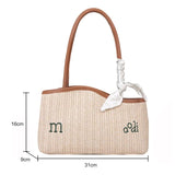 Straw Shoulder Bag with Scarf Woven Tote Handbag