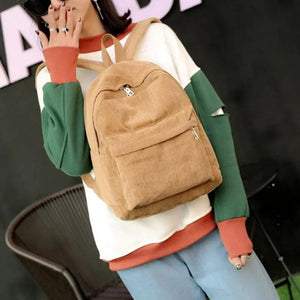 Vintage Corduroy Backpack School Bag Casual Bookbag