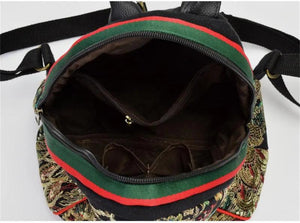 Retro National Peacock Embroidery Canvas Backpack Girls Mini Bag