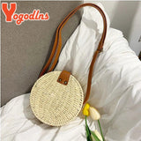 Round Straw Bag Summer Beach Shoulder Bag Women Rattan Handbag