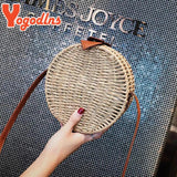 Round Straw Bag Summer Beach Shoulder Bag Women Rattan Handbag