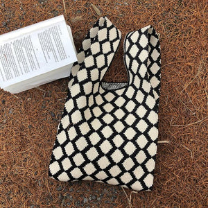Plaid Knitting Women Shoulder Bag Hollow Out Shpping Bag Female Handbag