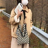 Plaid Knitting Women Shoulder Bag Hollow Out Shpping Bag Female Handbag
