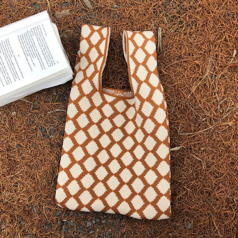 Plaid Knitting Women Shoulder Bag Hollow Out Shpping Bag Female Handbag