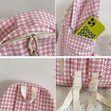 Houndstooth Canvas Backpack Large Capacity Harajuku Bag Preppy Style