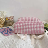 Houndstooth Canvas Backpack Large Capacity Harajuku Bag Preppy Style
