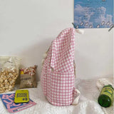 Houndstooth Canvas Backpack Large Capacity Harajuku Bag Preppy Style