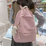 Houndstooth Canvas Backpack Large Capacity Harajuku Bag Preppy Style