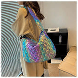 Large Capacity Shoulder Bag for Women, Laser Crossbody Handbag