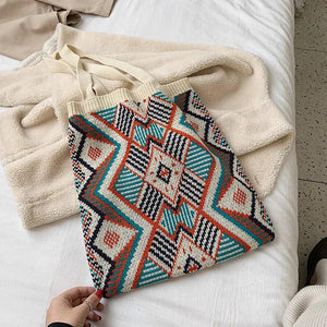 Geometric Patterns Knitting Shoulder Bag Large Capacity Handle Tote
