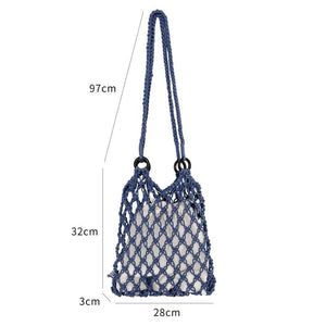 Women Handbag Ladies Net Hollow Bag Japan Style Woven Shoulder Bag