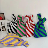 Japanese Striped Knitted Crossbody Bag for Women