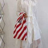 Japanese Striped Knitted Crossbody Bag for Women