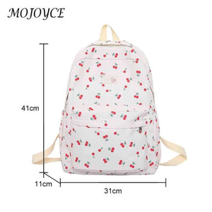 Cherry Print Backpack for Girls Portable School Bag