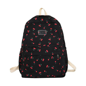 Cherry Print Backpack for Girls Portable School Bag