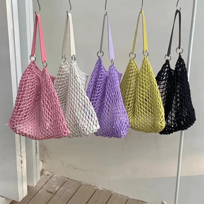 Cotton Handbags Ladies Net Hollow Out Tote Bag