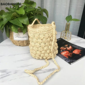 Summer Beach Straw Bag Rattan Weave Bucket Shoulder Crossbody Bohemian Tote