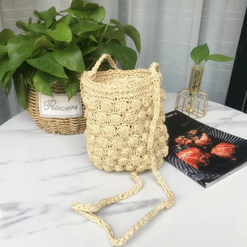 Summer Beach Straw Bag Rattan Weave Bucket Shoulder Crossbody Bohemian Tote