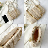 Summer Shopper Bag Straw Bag Pleated Handbag Women Woven Shoulder Bag Purse