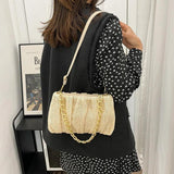 Summer Shopper Bag Straw Bag Pleated Handbag Women Woven Shoulder Bag Purse