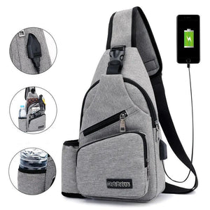 Large Capacity Chest Bag Mens Crossbody USB Charging Anti Theft Shoulder Bag