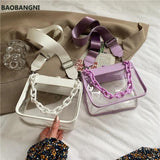 Wide Shoulder Strap Transparent Pvc Crossbody Bag Women Pu Acrylic Chain