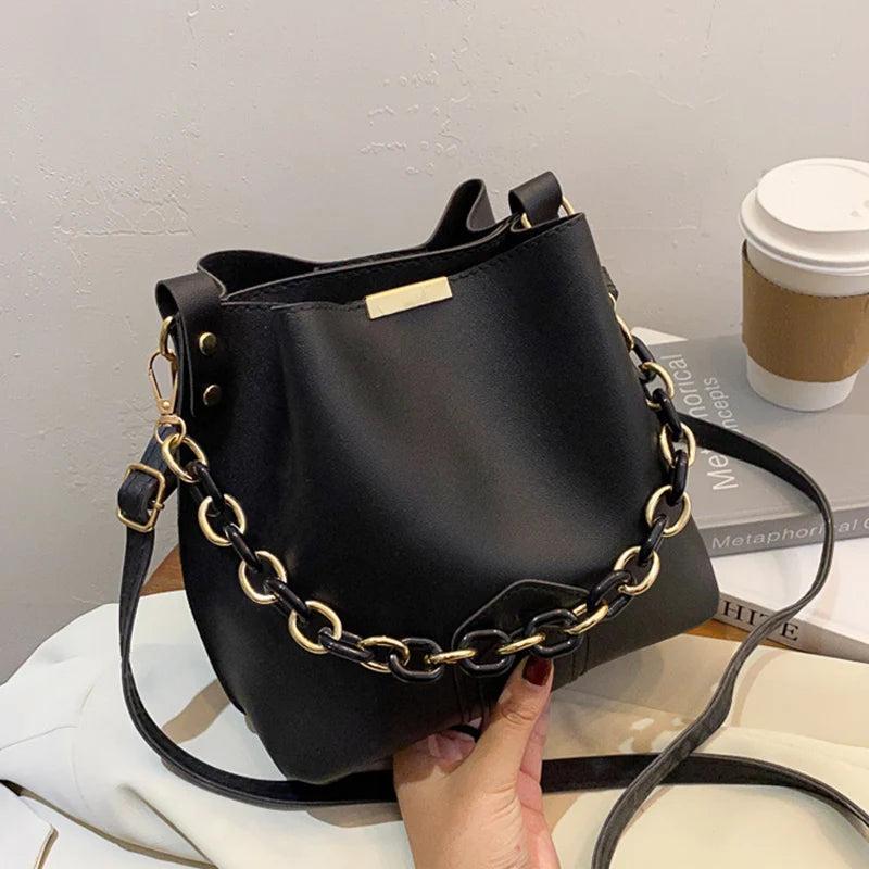 Shoulder Bag Ladies All-match Chain Bucket Messenger Handbag PU Large Capacity B