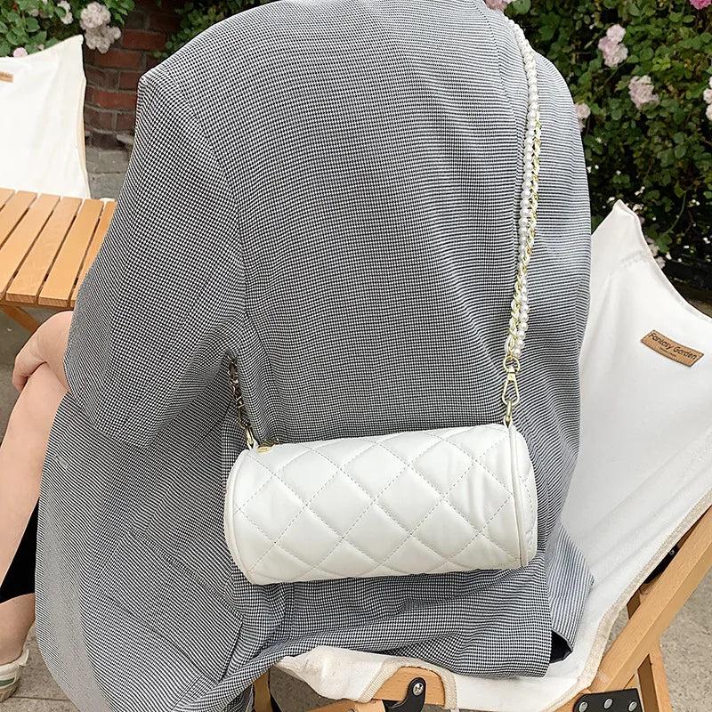 Cylindrical Cowhide Shoulder Bag for Women